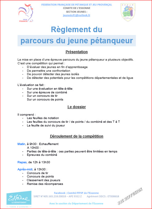PARCOURS  DU JEUNE  PETANQUEURS  2023  AVEC LE  REGLEMENT