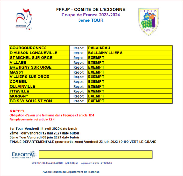 TIRAGE 3ème TOUR COUPE DE FRANCE TIRAGE 3ème TOUR COUPE DE FRANCE