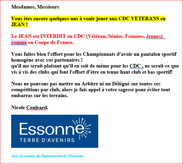 FAIRE RESPECTER LES TENUES HOMOGENES DU CLUB. FAIRE RESPECTER LES TENUES HOMOGENES DU CLUB.