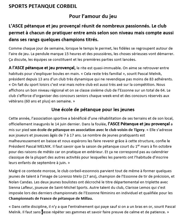 ARTICLE  DE LA MAIRIE  SUR LE CLUB