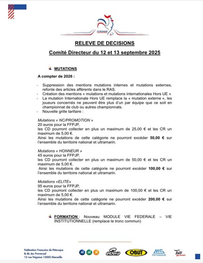 NOUVELLE  REGLES  POUR LES MUTATION  2026 NOUVELLE  REGLES  POUR LES MUTATION  2026