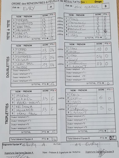 FEUILLE DE MATCH  EQUIPE. 2 FEUILLE DE MATCH  EQUIPE. 2