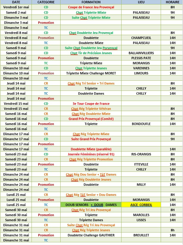 CALENDRIER DE MAI