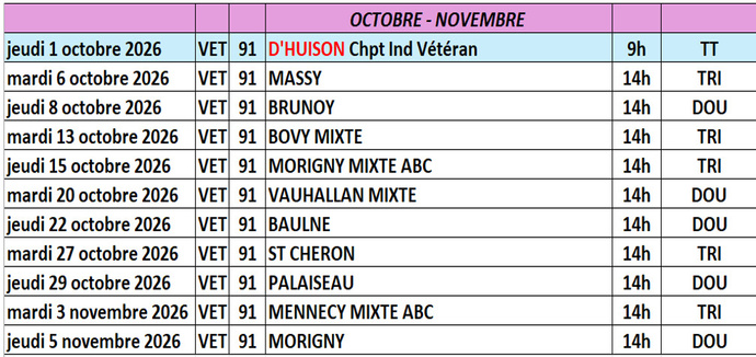 CONCOURS  SENIORS  ET VETERANS  D'OCTOBRE