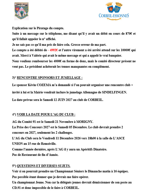 COMPTE RENDU LA REUNION DE SEPTEMBRE