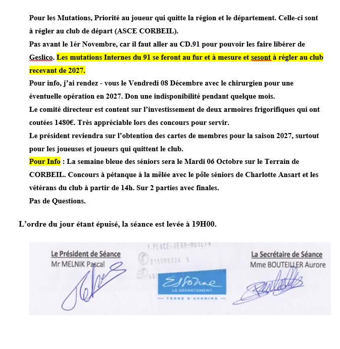 COMPTE RENDU LA REUNION DE SEPTEMBRE