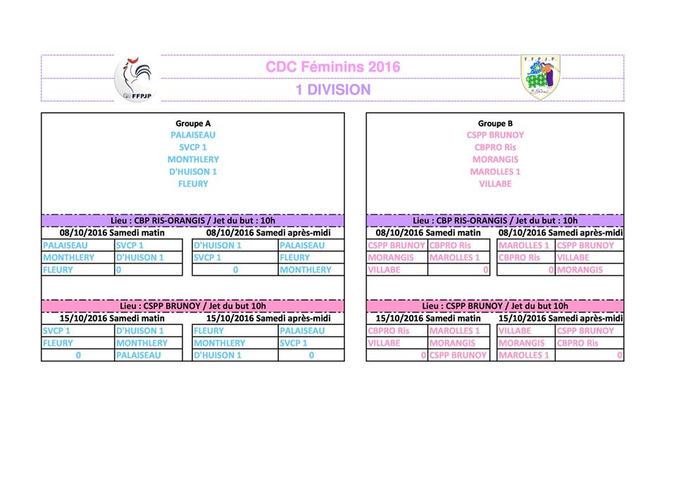 CHAMPIONNAT DES CLUBS DEPARTEMENTAL  FEMININ 2016