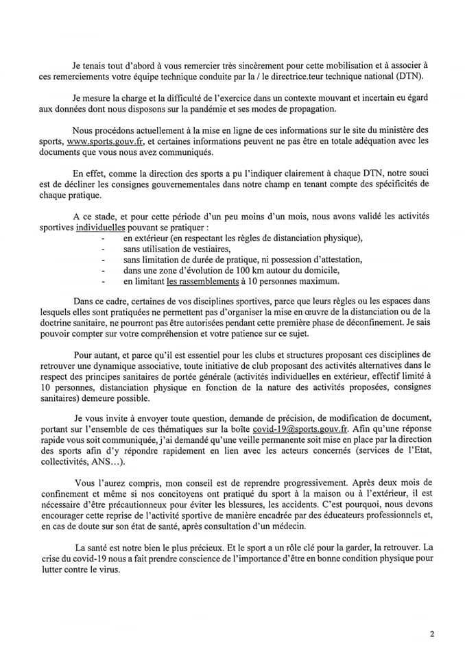 DIRECTIVE   DE LA   MINISTRE   DES   SPORTS.