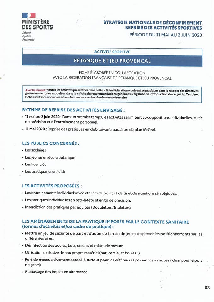 DIRECTIVE   DE LA   MINISTRE   DES   SPORTS.