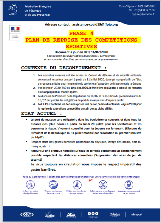 FFPJP   PLAN  DE  REPRISE   PHASE .4   DU   16  JUILLET
