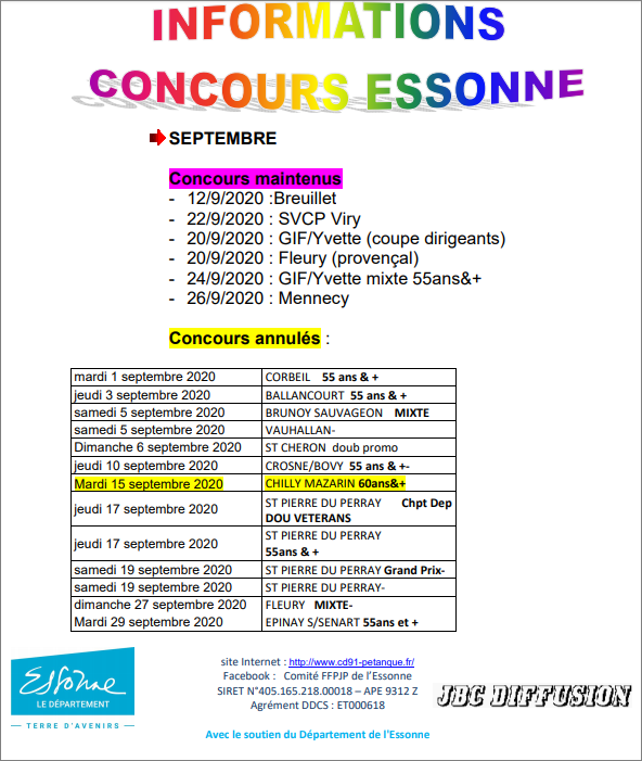 REMISE A JOUR DES CONCOURS de SEPTEMBRE + ANNULATIONS. REMISE A JOUR DES CONCOURS de SEPTEMBRE + ANNULATIONS.