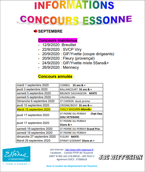 REMISE A JOUR DES  CONCOURS  de SEPTEMBRE  +  ANNULATIONS.