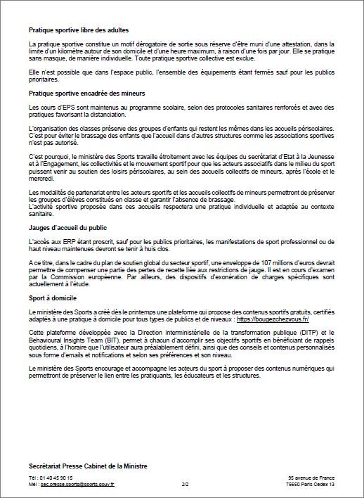 COMMUNIQUE  DU  MINISTÈRE  DES  SPORTS