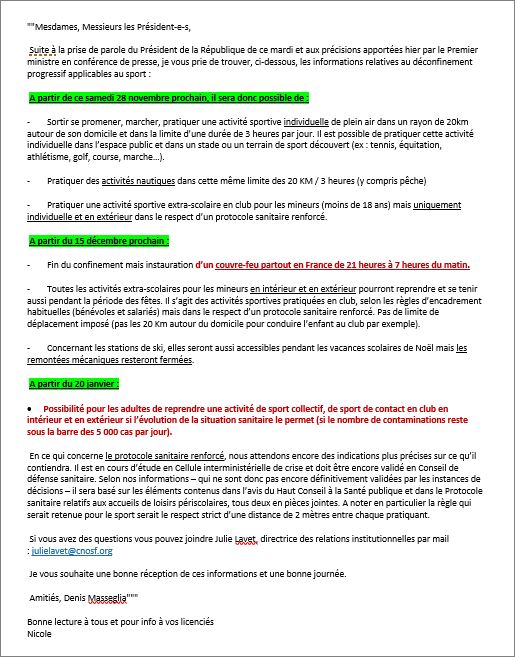 NOUVELLE DU MINISTERE DE LA JEUNESSE ET DES SPORTS