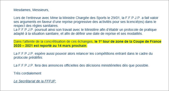DERNIERE   NOUVELLE    FFPJP
