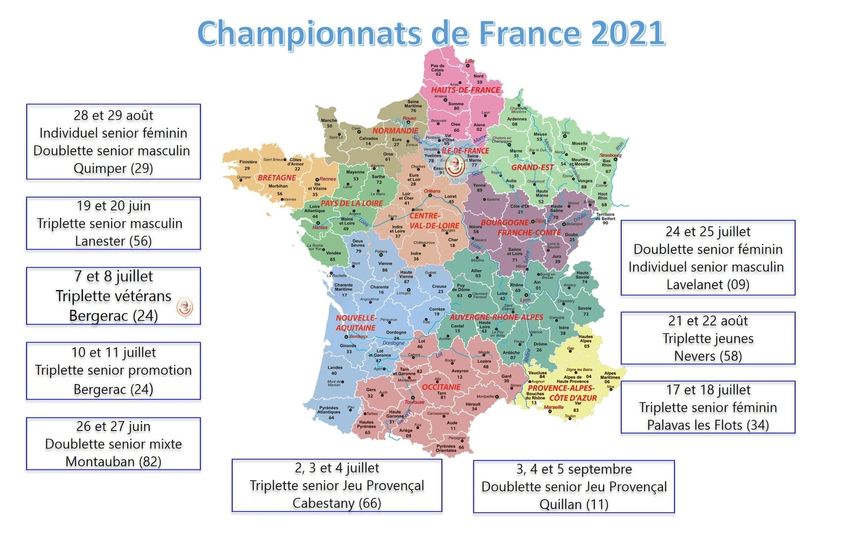 CARTE  DES  CHAMPIONNATS  DE FRANCE  2021 CARTE  DES  CHAMPIONNATS  DE FRANCE  2021