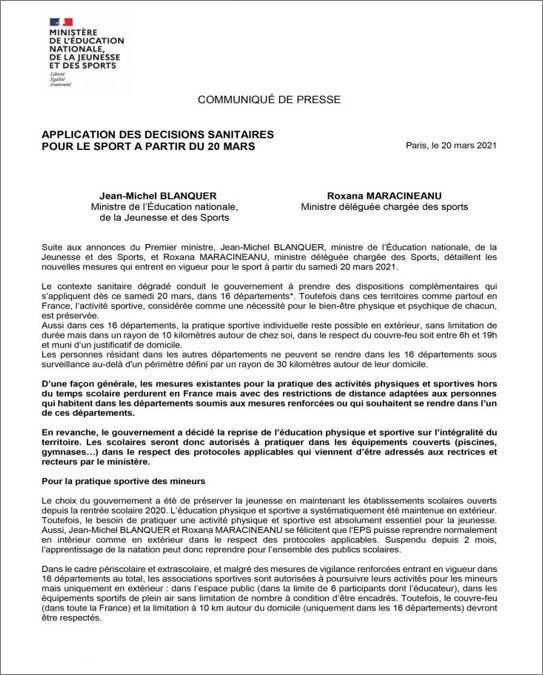 NOUVELLE   DÉCISION   MINISTÉRIELLE  ET   FFPJP