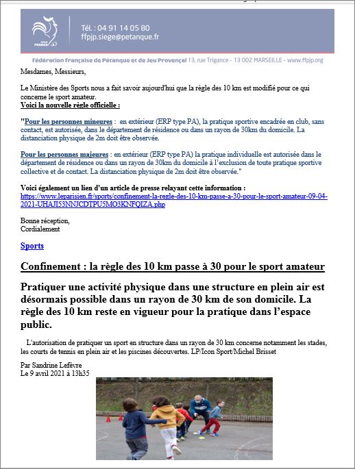 FFPJP   NOUVELLE  REGLE  DES 10 KM  ET 30 KM  SPORTS  AMATEURS