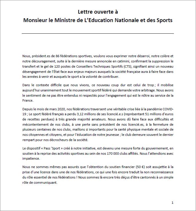 LETTRE  OUVERTE  DU  MINISTRE  DE  L'EDUCATION  NATIONALE  DE  LA  JEUNESSE  ET  DES  SPORTS