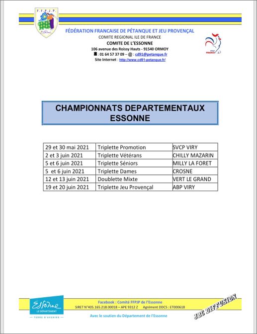 CHAMPIONNATS  DEPARTEMENTAUX   CD.91  2021