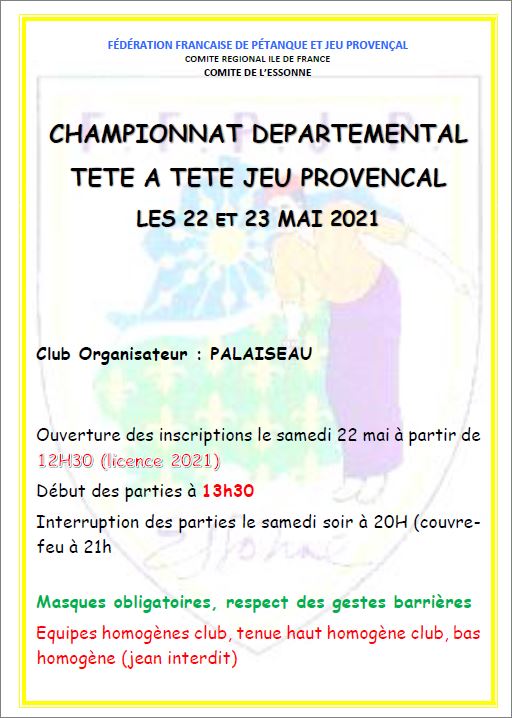 CHAMPIONNAT   TETE  A  TETE  PROVENCAL CHAMPIONNAT   TETE  A  TETE  PROVENCAL