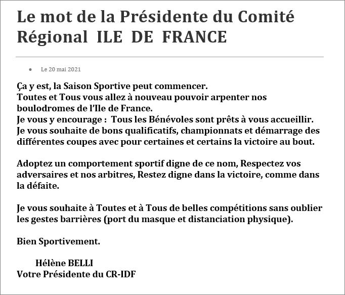 MOT  DE  LA   PRÉSIDENTE  DU  COMITÉ  RÉGIONAL MOT  DE  LA   PRÉSIDENTE  DU  COMITÉ  RÉGIONAL