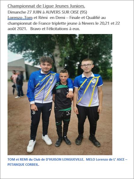 TOM , REMI  et LORENZO en Finale de la LIGUE JEUNE TOM , REMI  et LORENZO en Finale de la LIGUE JEUNE