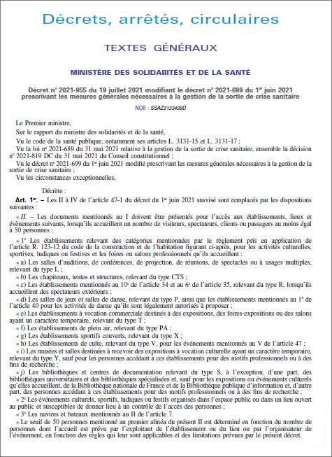 NOUVELLE  RÈGLE  DU  PASS  SANITAIRE  DU  21/07/2021 