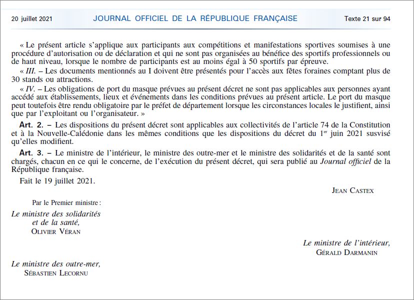 NOUVELLE  RÈGLE  DU  PASS  SANITAIRE  DU  21/07/2021 