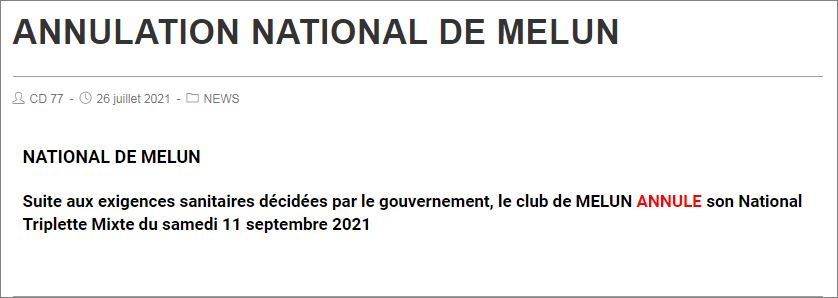 ANNULATION  DU NATIONAL  DE MELUN  2021