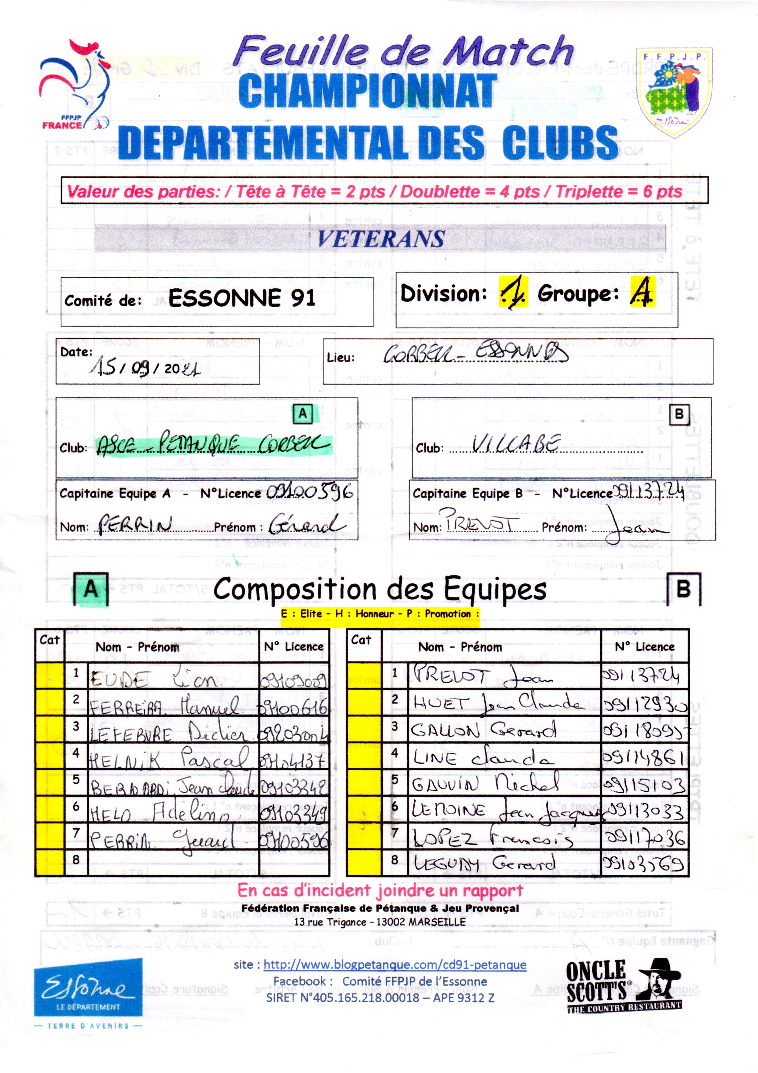 5ème JOURNEE  DES  CHAMPIONNATS  VETERANS