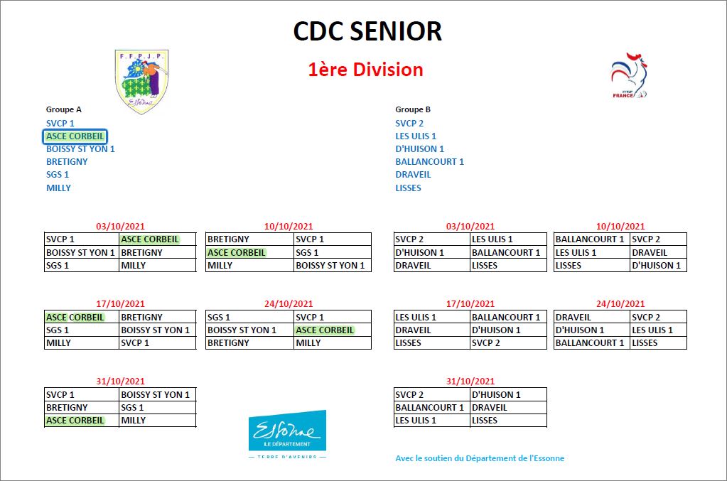 1ére DIV  CDC  SENIORS 2021 et  SON  REGLEMENT