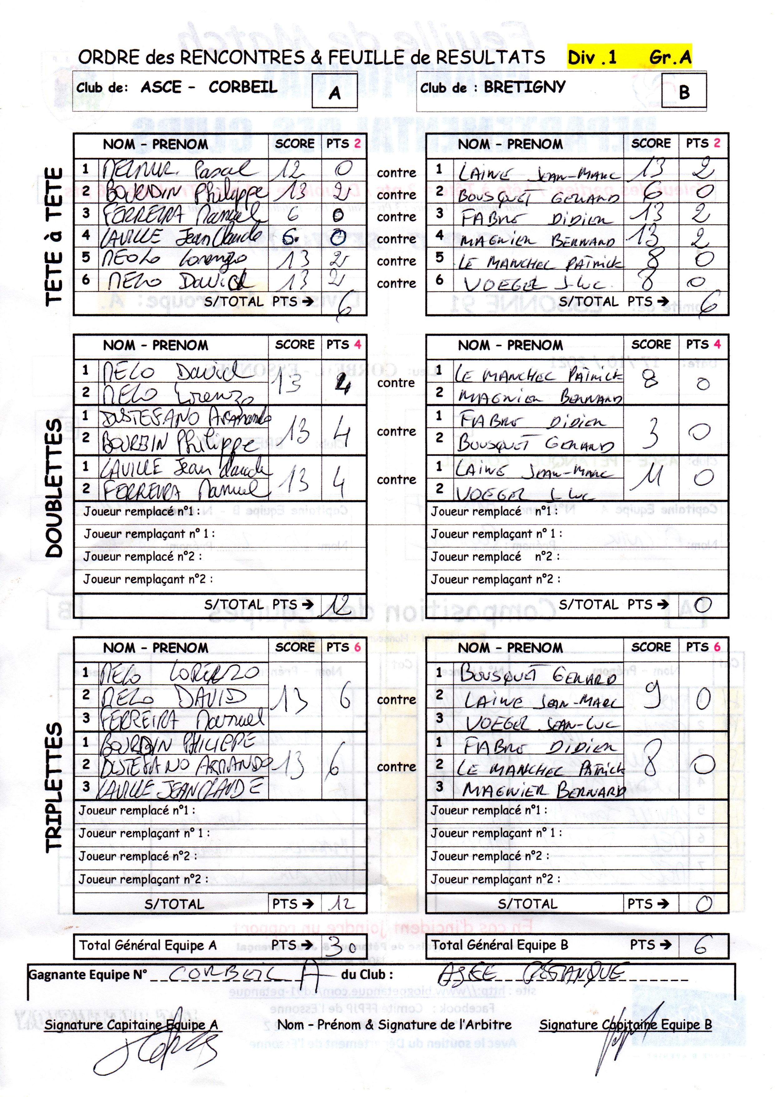 RESULTAT  DE  LA  3ème  JOURNEE  DU CDC  SENIORS