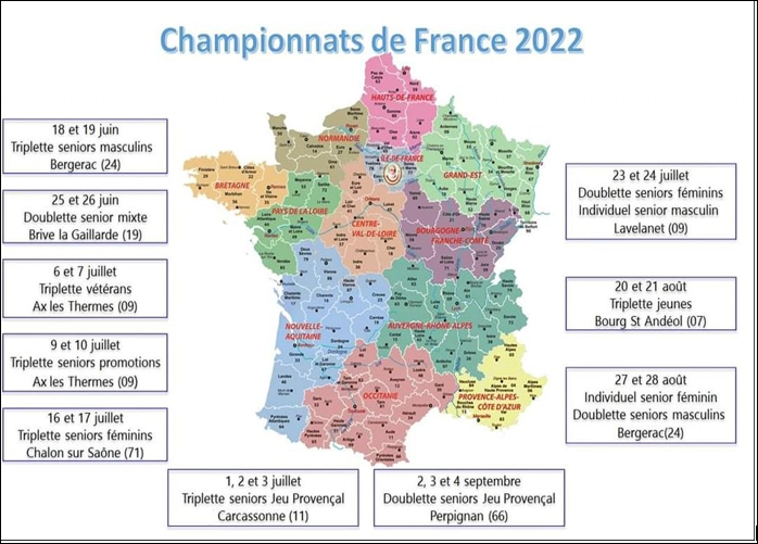 DATES ET LIEU DES CHAMPIONNATS DE FRANCE 2022 DATES ET LIEU DES CHAMPIONNATS DE FRANCE 2022