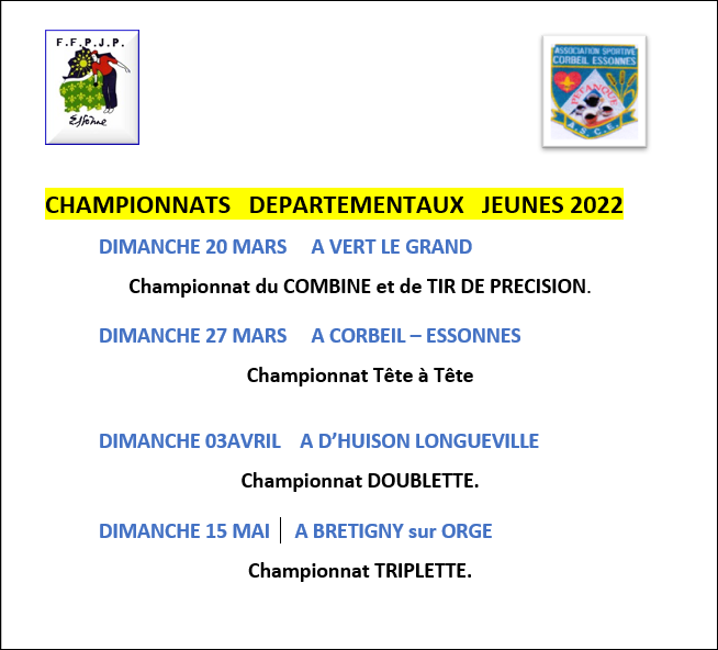 CHAMPIONNATS  DEPARTEMENTAUX  JEUNES CHAMPIONNATS  DEPARTEMENTAUX  JEUNES