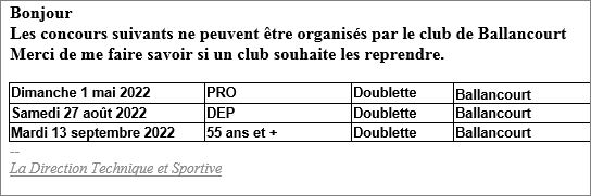 ANNULATION  DE  CONCOURS 2022 ANNULATION  DE  CONCOURS 2022