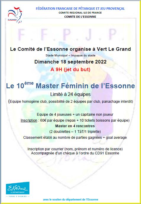 10ème MASTER FEMININ DE L'ESSONNE 10ème MASTER FEMININ DE L'ESSONNE