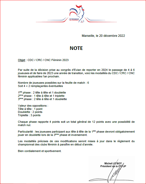 NOUVELLE  DECISION  FFPJP  2023