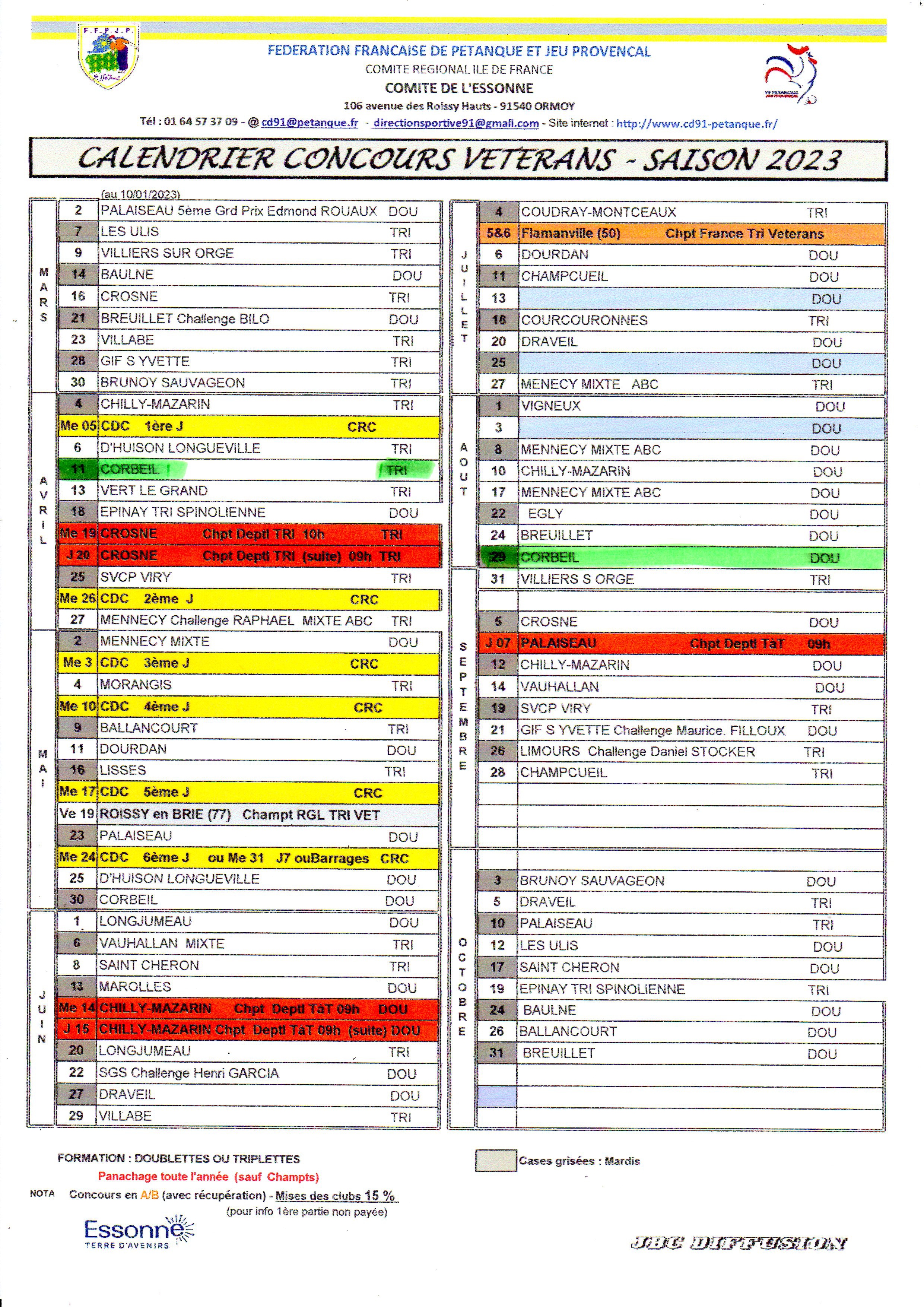 CALENDRIERS  DES  CONCOURS  VETERANS  2023
