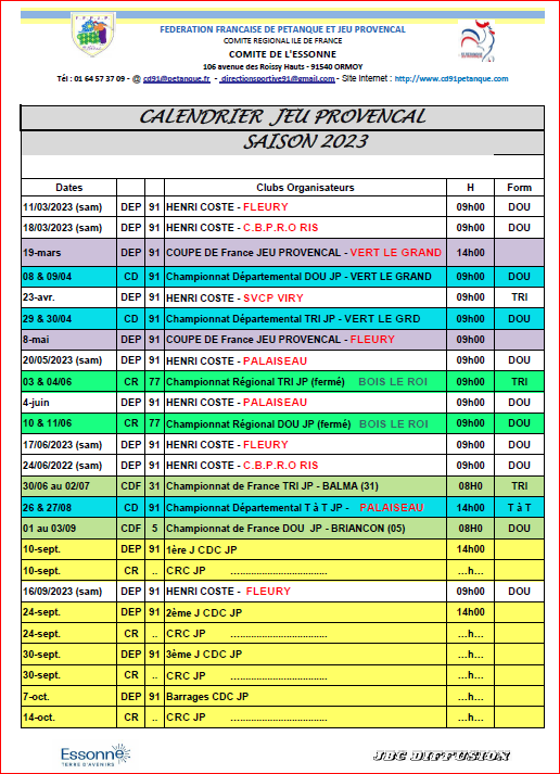 CALENDRIERS  DES  CONCOURS  VETERANS  2023