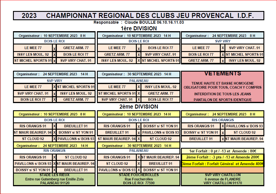 CALENDRIERS DES CRC : JEU PROVENCAL - FEMININS - VETERANS - SENIORS CALENDRIERS DES CRC : JEU PROVENCAL - FEMININS - VETERANS - SENIORS