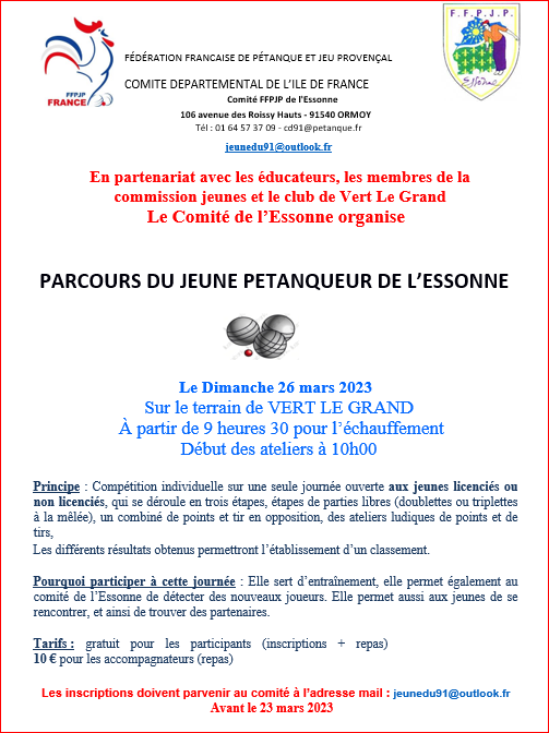 PARCOURS  DU JEUNE  PETANQUEURS  2023  AVEC LE  REGLEMENT