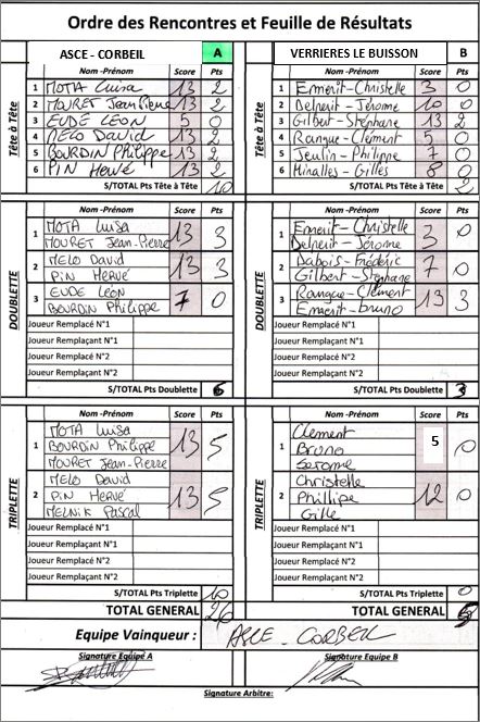 Feuille de Match Feuille de Match