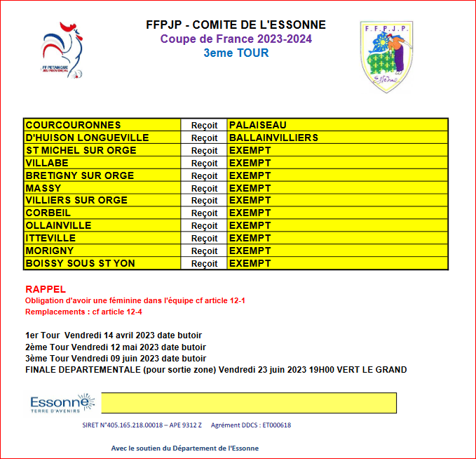TIRAGE  3ème TOUR  COUPE  DE  FRANCE