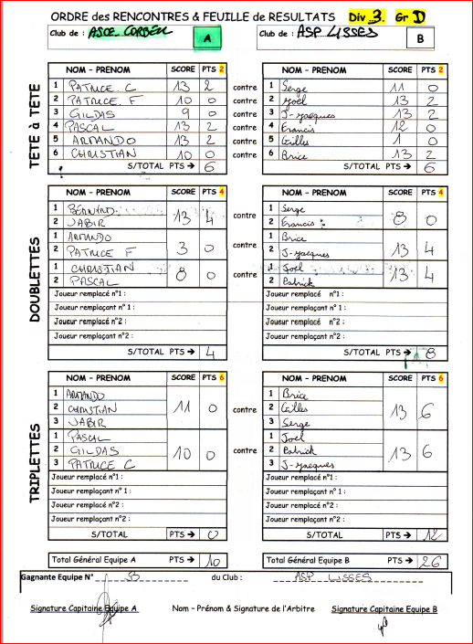 RESULTATS  DE LA 5ème  JOURNEE  DU CDC  VETERANS 1ère DIV et 3ème DIV