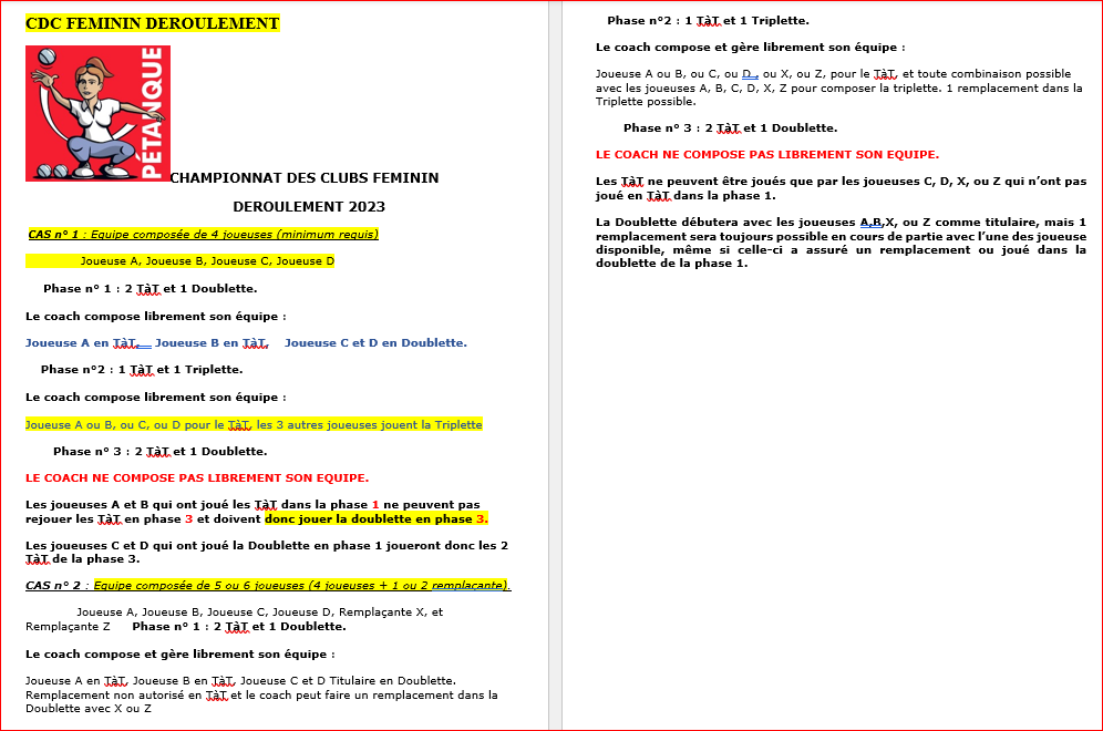 DEROULEMENT DU CDC FEMININ 2023