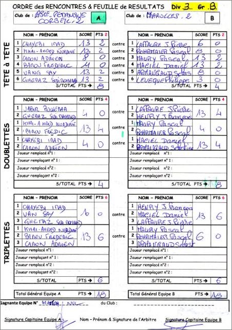 FEUILLE DE MATCH . Equipe. 2 FEUILLE DE MATCH . Equipe. 2