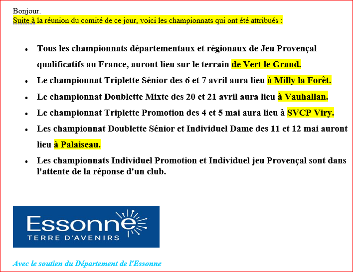 DATES ET LIEUX DES CHAMPIONNATS 2024 DATES ET LIEUX DES CHAMPIONNATS 2024