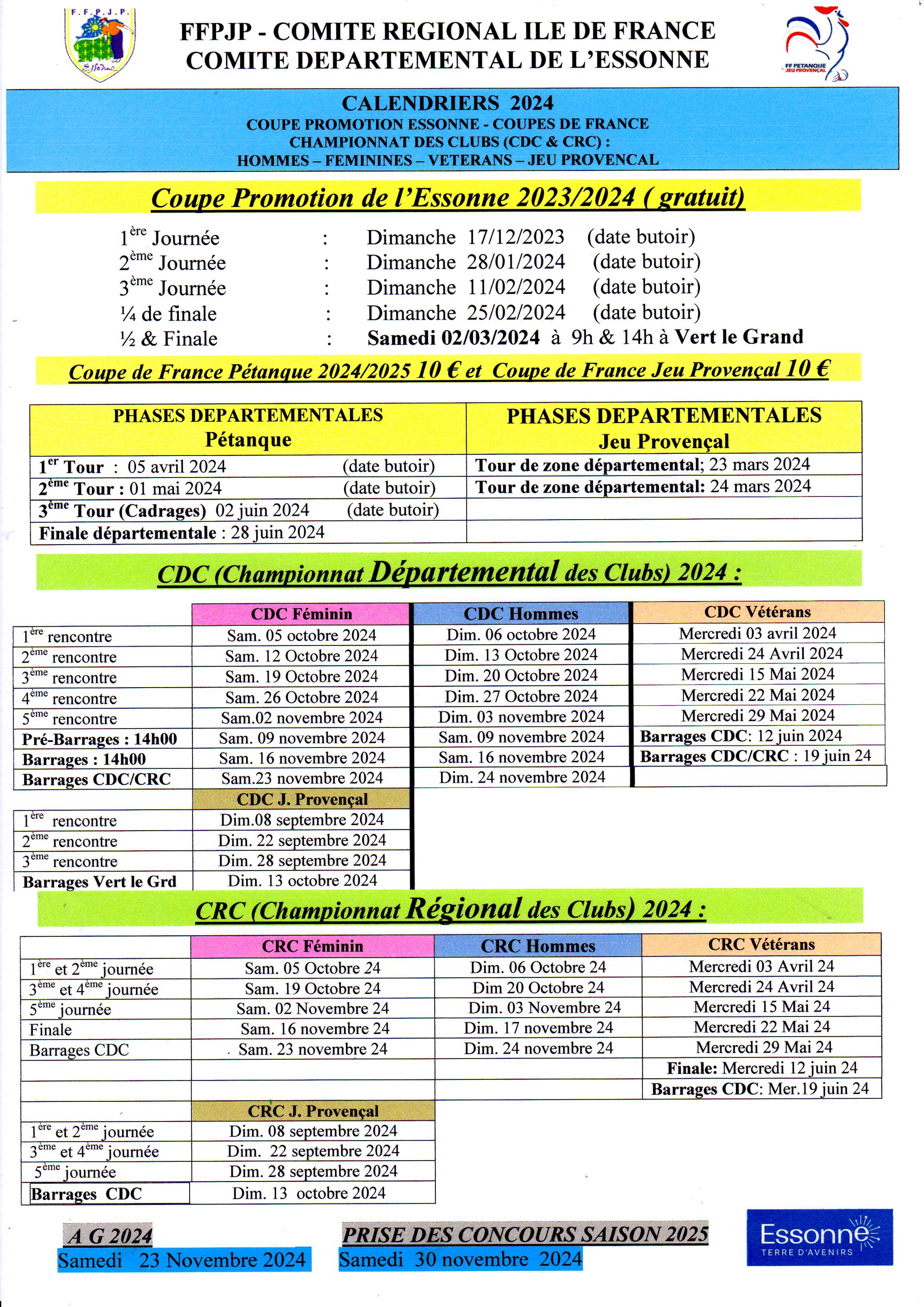 DIFFERENT DATES DES CHAMPIONNATS 2024 DIFFERENT DATES DES CHAMPIONNATS 2024