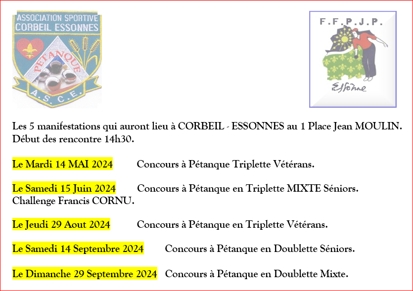LES 5 CONCOURS A CORBEIL 2024 LES 5 CONCOURS A CORBEIL 2024